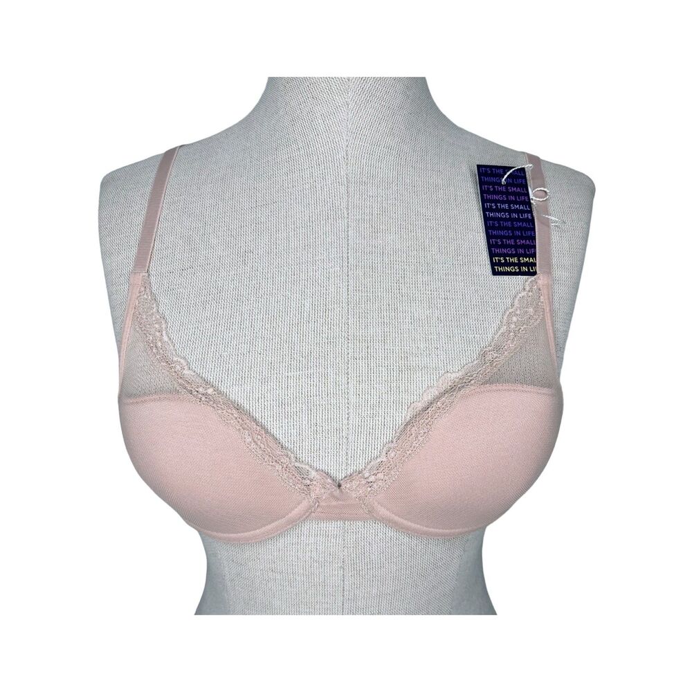 NWT Pepper Laidback Lace Bra sz 34AA * Sienna Rose Pink Underwire Mesh Overlay